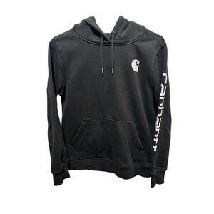 Carhartt Black Hoodie With Logo on Sleeve and Chest Women's Medium
